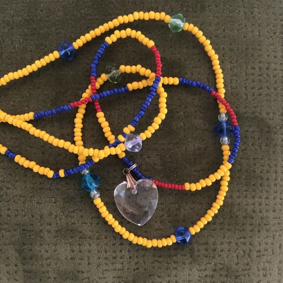 Vintage Zuni Beaded Necklace Glass Beads Crystal Heart Pendant 9” Lot of 2 - Picture 1 of 6